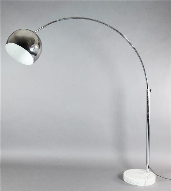A 20th century chromed arched lamp standard, W.173cm, H.178cm